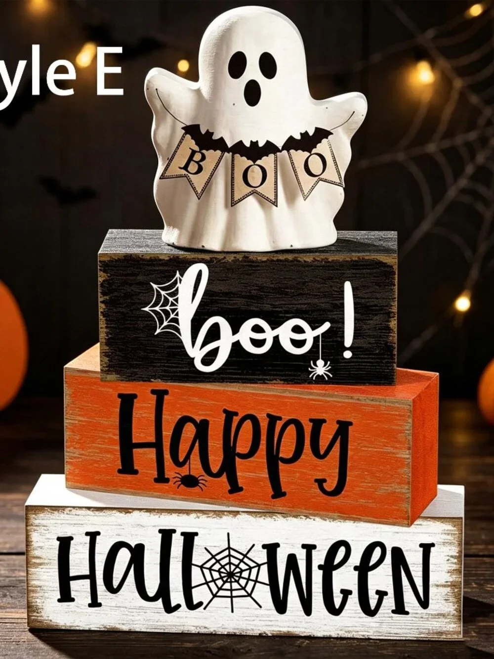 Halloween Stacked Wooden Block,Ghost Witch Pumpkin Tabletop Sign,Spooky Season